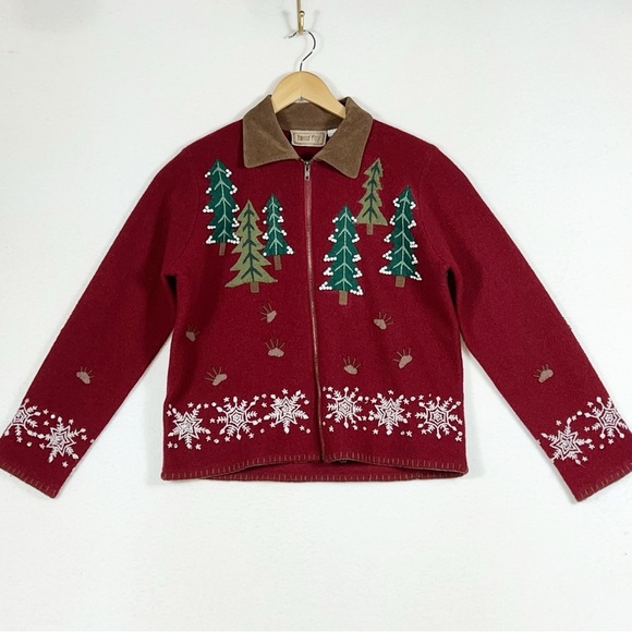 Painted pony red women’s full zip Christmas cropped jacket size medium - Picture 2 of 16